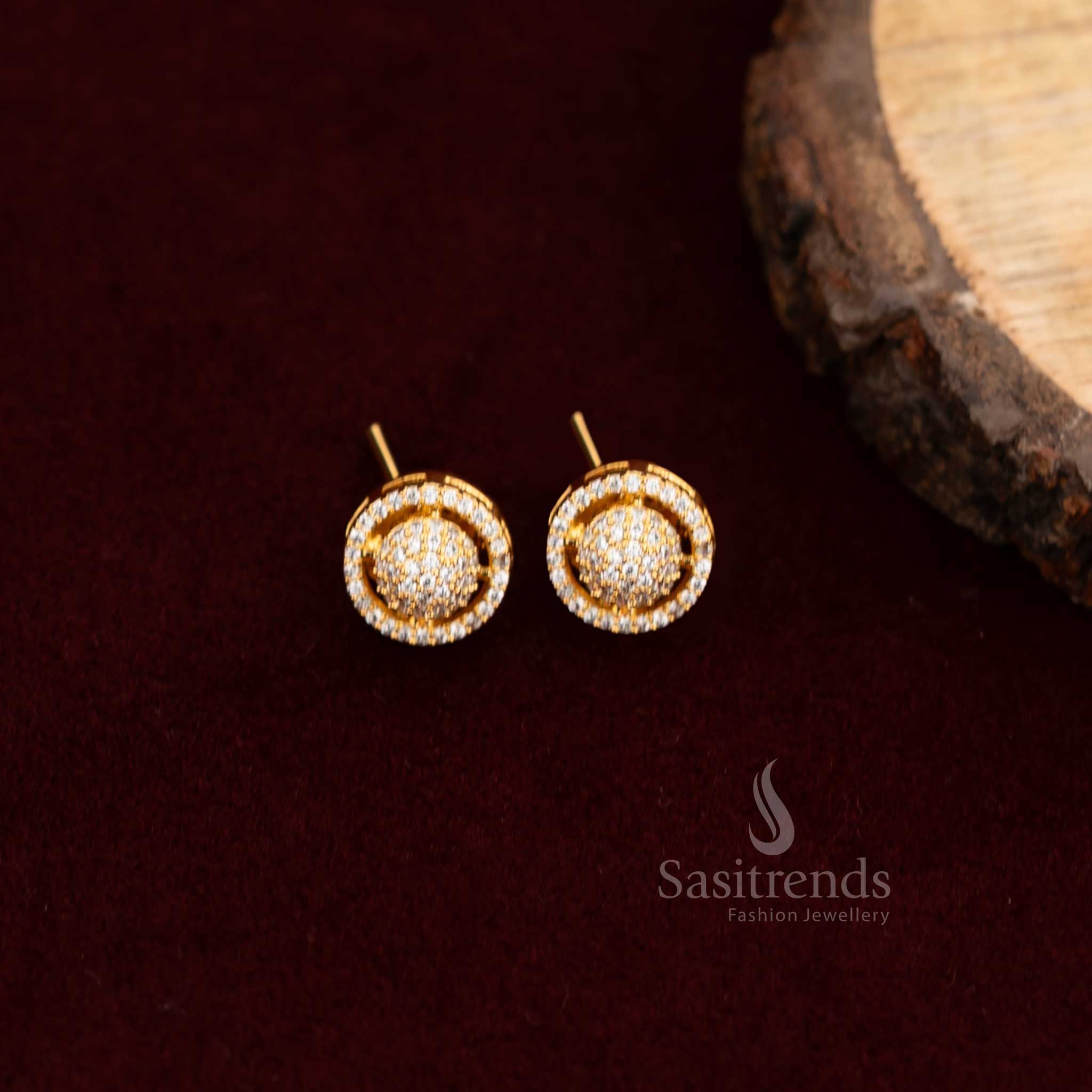 Traditional American Diamond Stud Earrings Featuring Floral Details And Gleaming Antique Finish – Jewellery For Festivals And Receptions – Sasitrends