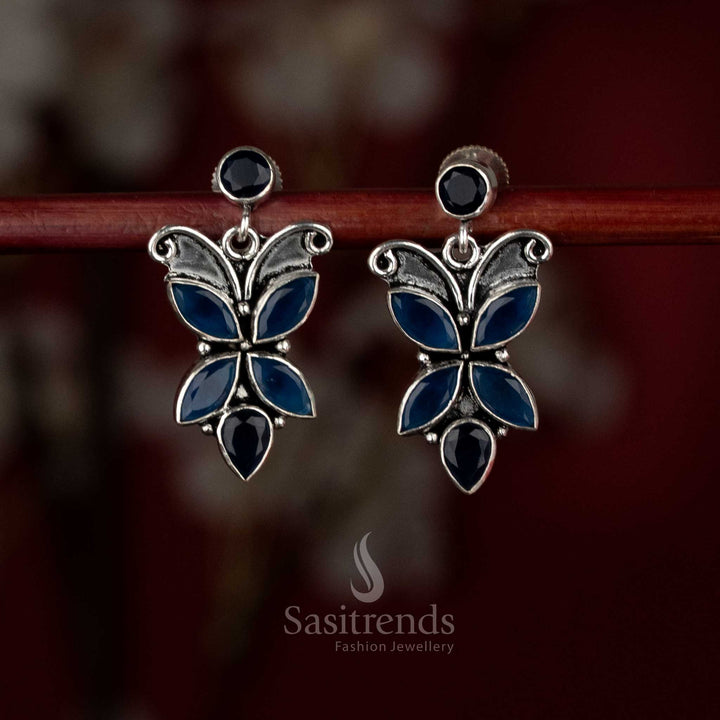Deep blue oxidised butterfly earrings with steady flow for stylish outfits – Sasitrends