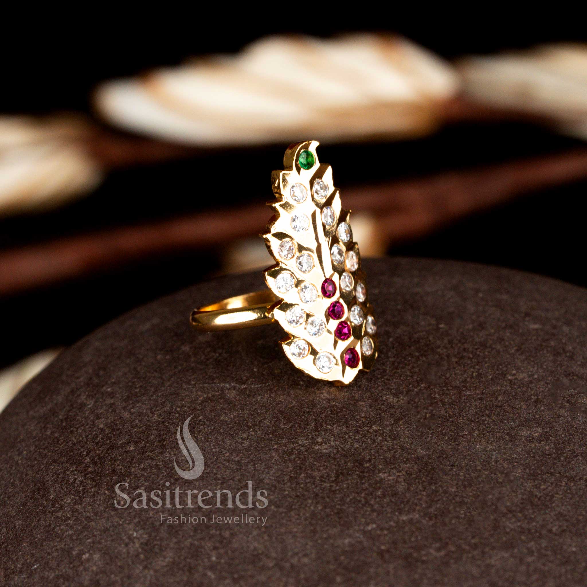 Elegant temple style Impon 24K micro gold plated traditional ring designed to complement bridal attire and cultural celebration outfits – Sasitrends