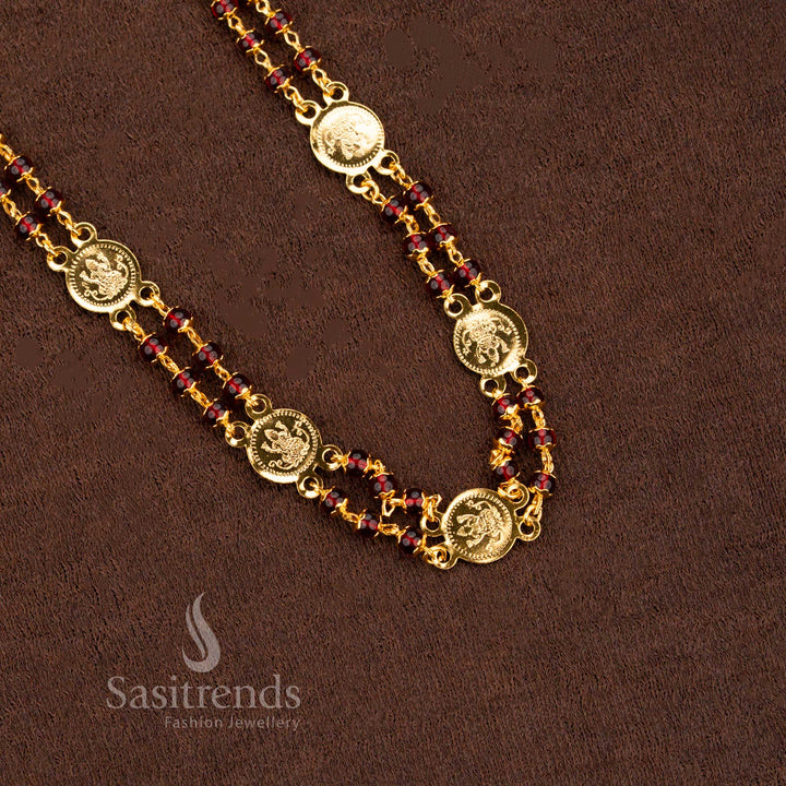 Antique Maroon Lakshmi Coin Chain With Micro Gold Finish And Intricate Traditional Details Jewellery - Sasitrends

