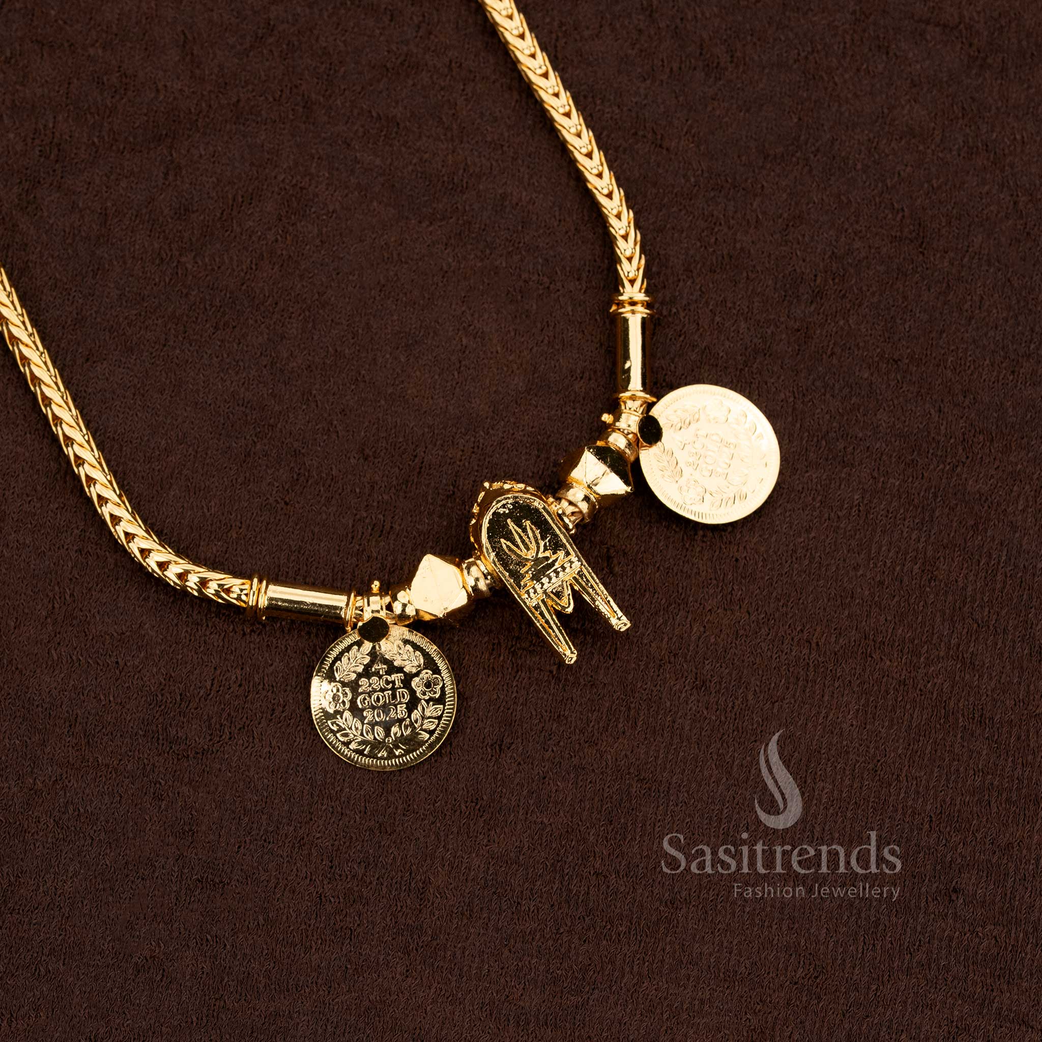 Elegant Micro Gold Plated Namam Thali Chain exuding godly charm and 24K gold-inspired shine for sacred wear – Sasitrends