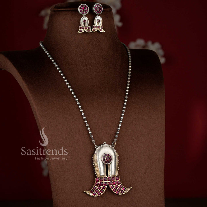 Royal ruby antique oxidised 92.5 silver plated Shivlinga necklace set for festive devotion – Sasitrends
