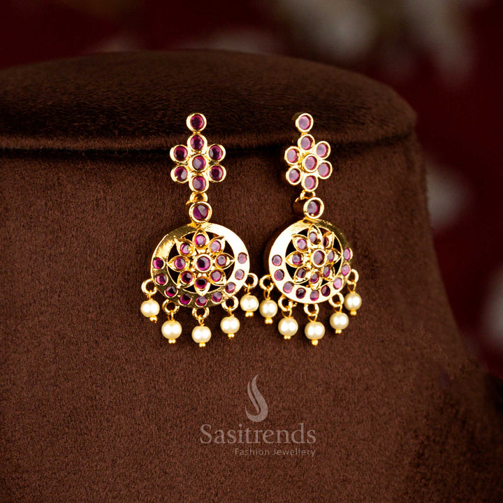 Royal ruby American diamond matte gold plated traditional attigai floral stone necklace and earrings set offering luxurious festive shine for marriage ceremonies and temple functions – Sasitrends