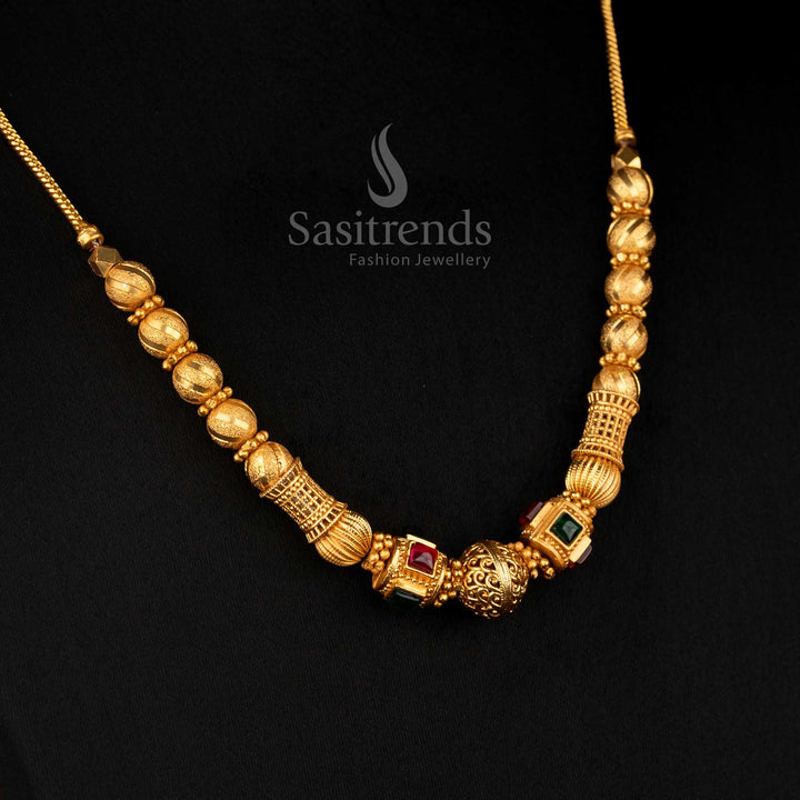 Serene Temple Matte Gold Plated Classic Ball Chain Necklace Embellished with Traditional Finesse for Festive Jewellery Occasions – Sasitrends