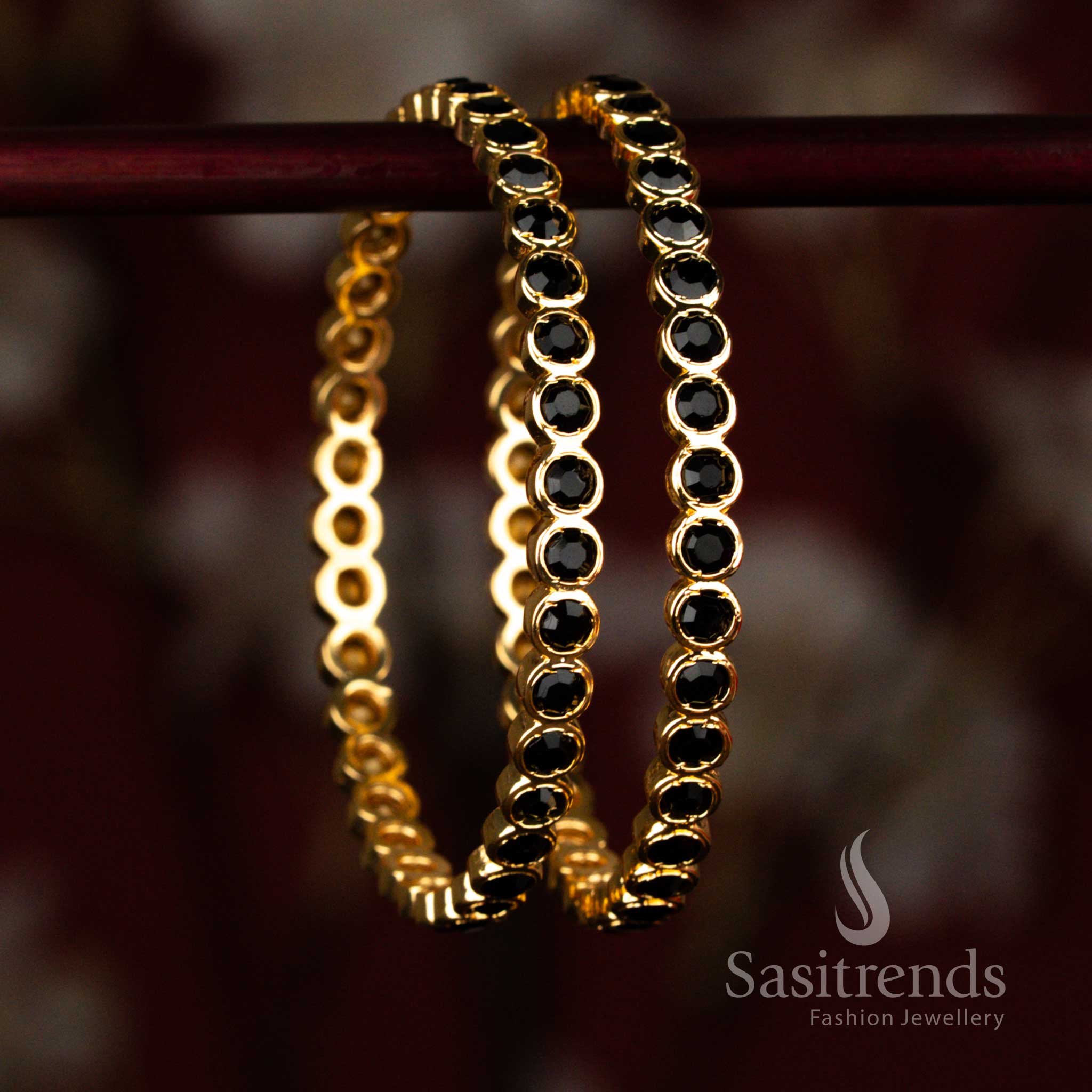 Beautiful micro gold plated para stone black colour Impon bangle jewellery suitable for classic ethnic traditional dressing – Sasitrends