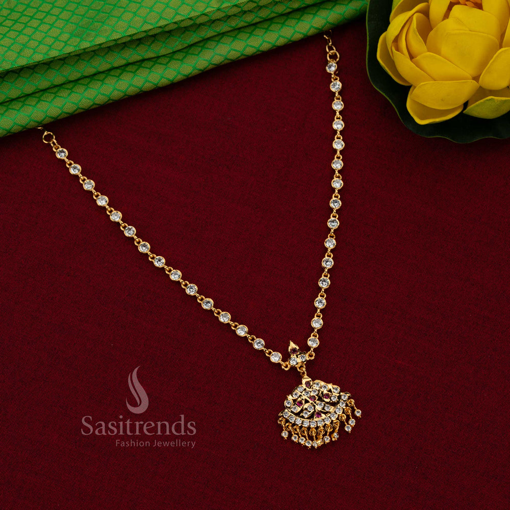 Divine lustre impon attigai micro gold plated round AD stone leaf flare necklace white ruby with guaranteed one gram look for festive and wedding occasions – Sasitrends