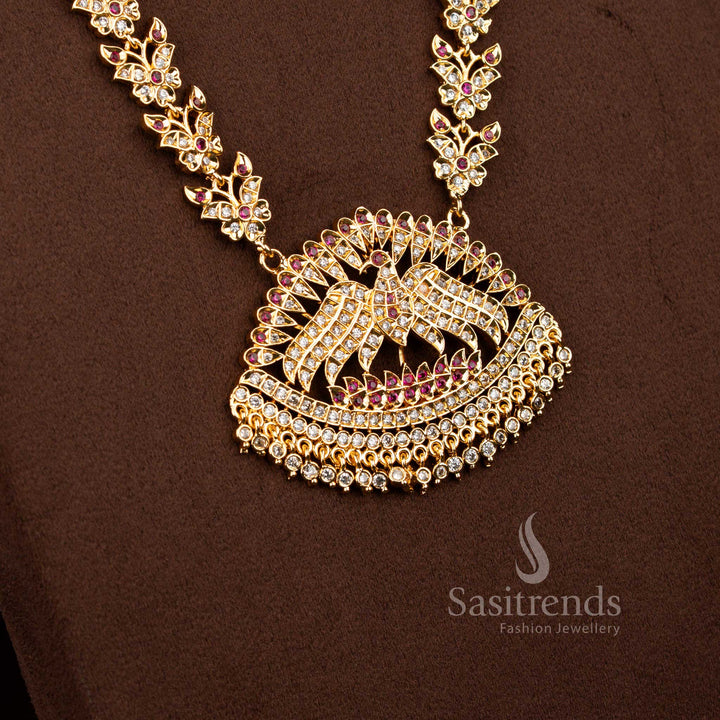 Magnificent micro gold plated eagle butterfly chain long haram necklace in white ruby brilliance perfect for receptions – Sasitrends