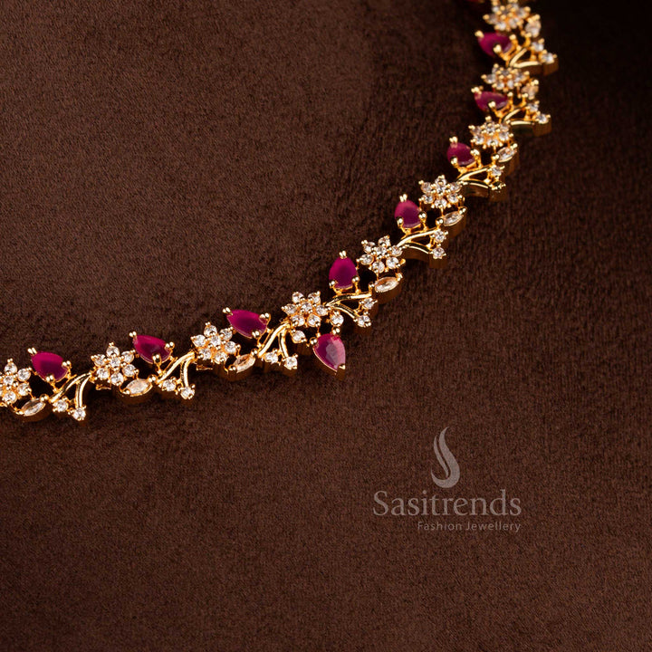 Magnificent micro gold American diamond garland style necklace in white ruby finish ideal for festive evenings – Sasitrends