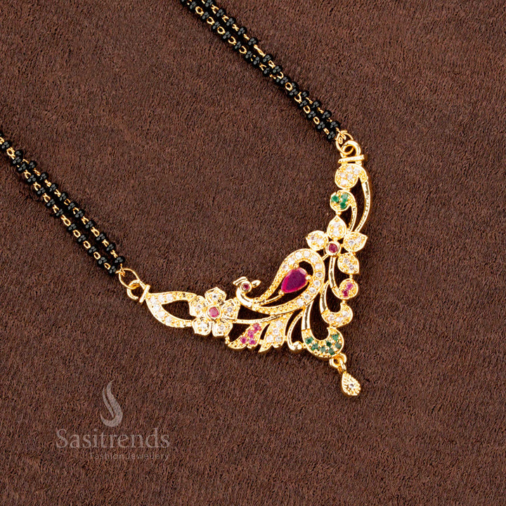 Premium black beads Mangalsutra with a micro gold plated chain, featuring an elegant AD stone pendant, a classic jewellery addition - Sasitrends