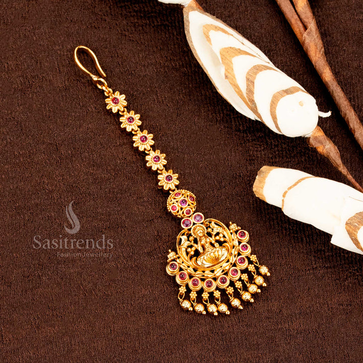Timeless matte finish Lakshmi mango and peacock tikka detailed with lustrous AD stonework, perfect for classic ethnic jewellery collections - sasitrends