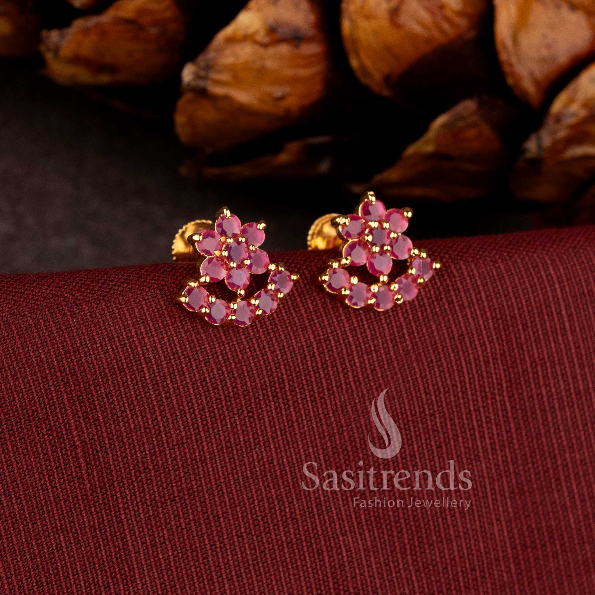 Ethnic style micro gold plated floral half circle stud earrings featuring pavalam colour traditional jewellery charm – Sasitrends