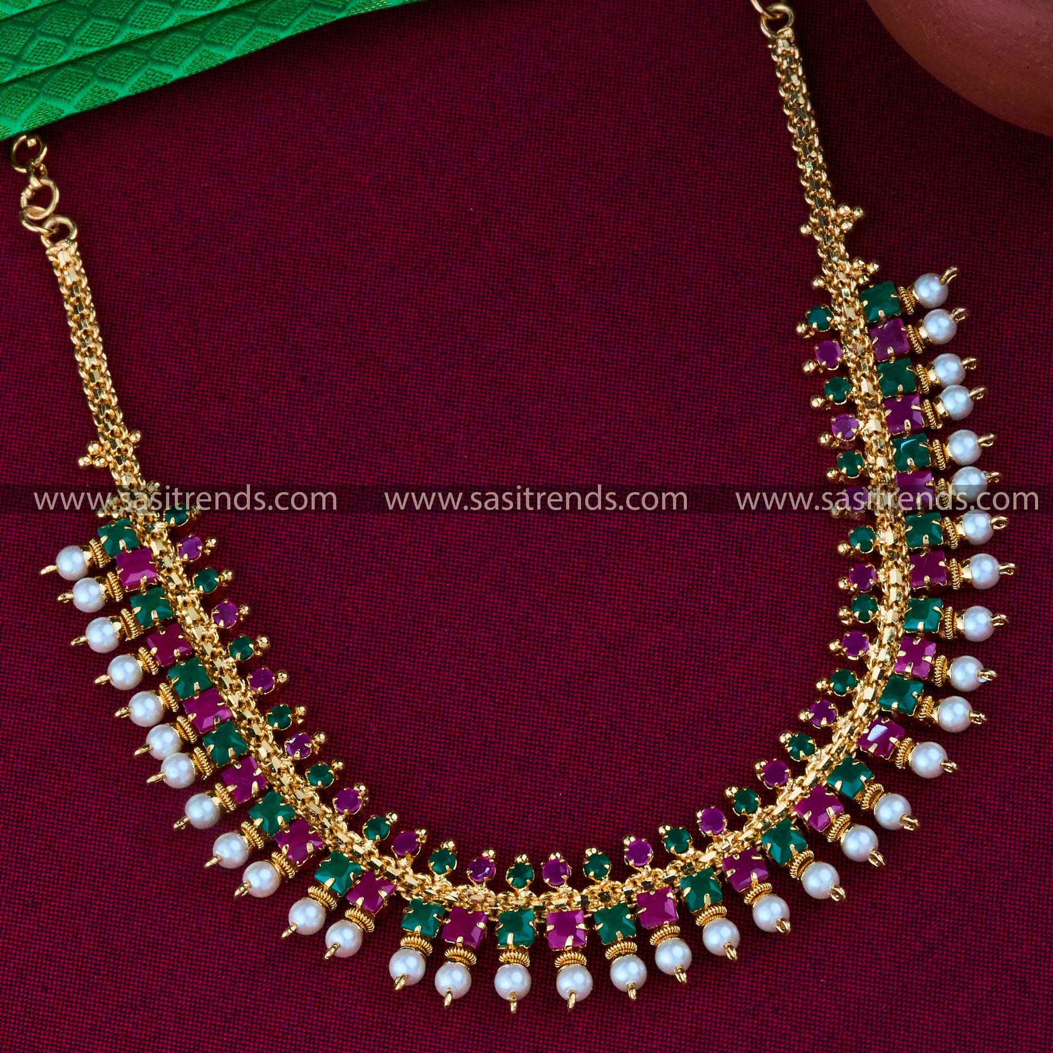 Traditional Necklace With 1 Year Guarantee Gold Plated AD Stones traditional-necklace-with-1-year-guarantee-gold-plated-ad-stones