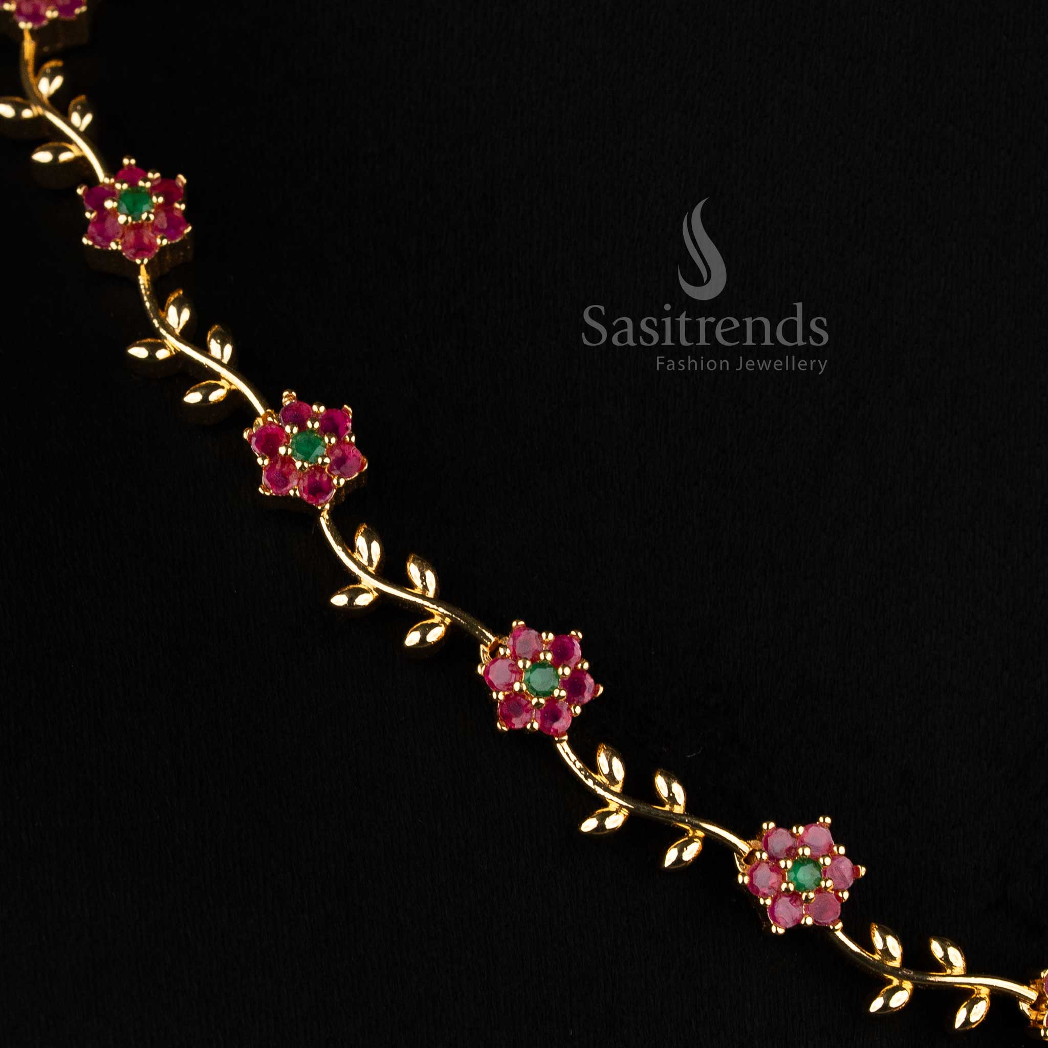 Traditional micro gold ruby-green AD necklace – Sasitrends