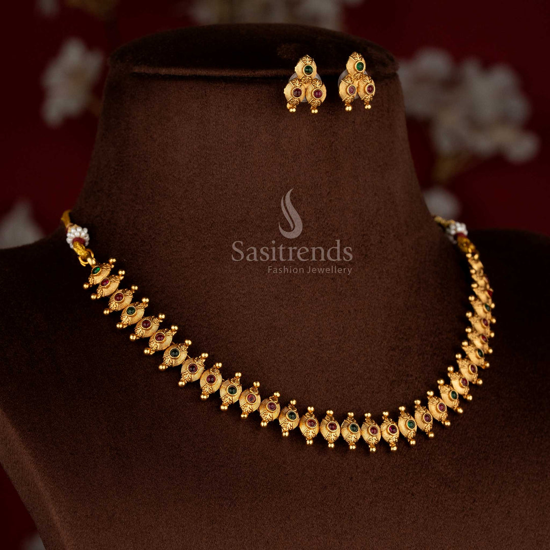 Classic antique matte gold plated traditional designer necklace jewellery set for festive wear – Sasitrends