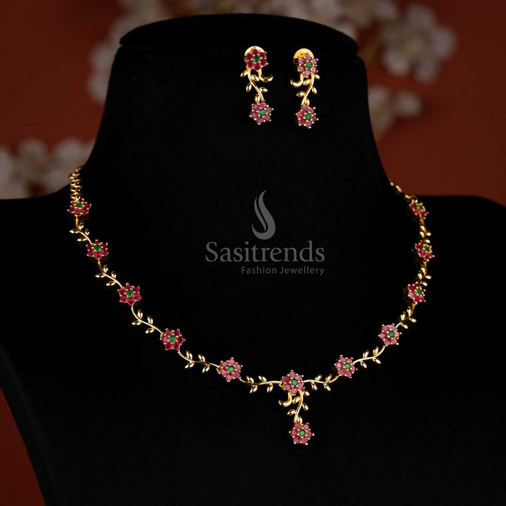 Festive elegance ruby-green floral vine AD necklace – Sasitrends