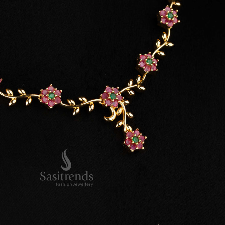 Royal ruby-green micro gold floral vine necklace – Sasitrends