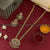 Elegant Lakshmi Temple Pendant Bridal Long Necklace Set with Ruby Green-Colored Stones-Matte Gold Tone