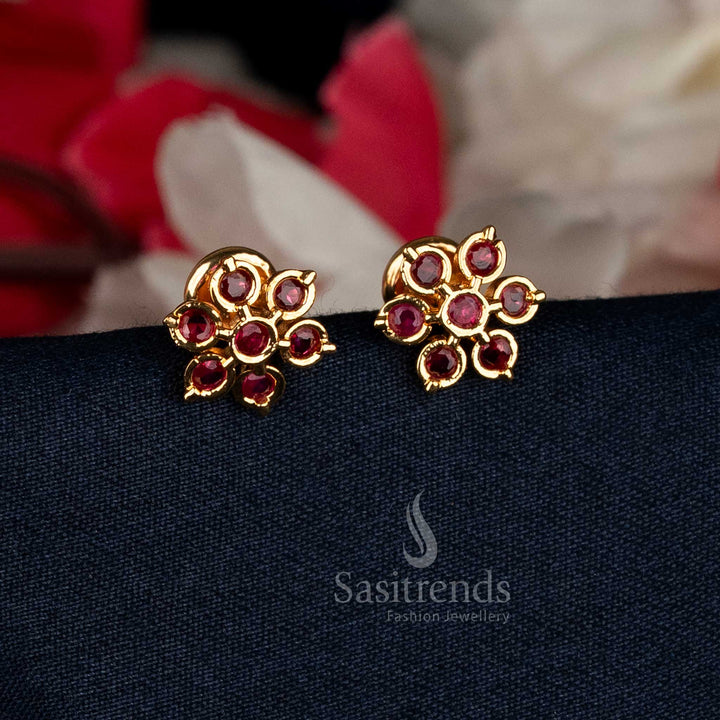 Vibrant Micro Gold Plated AD Floral Cluster Stud Earrings For Traditional Wear