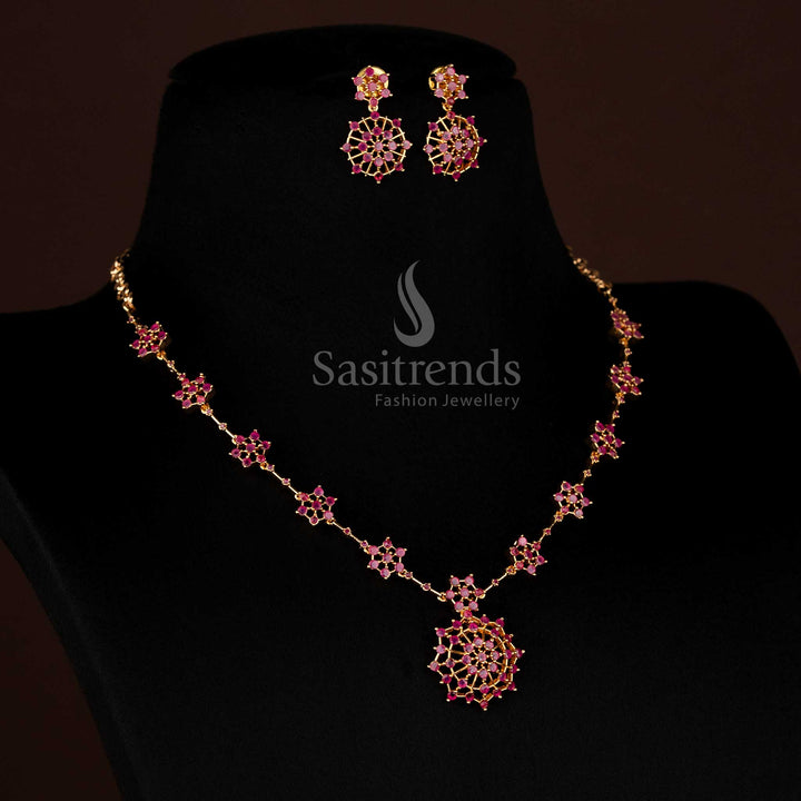 Stunning Ruby Necklace Jewellery Set in Micro Gold Plating with AD Stone Starburst Floral Accents – Sasitrends