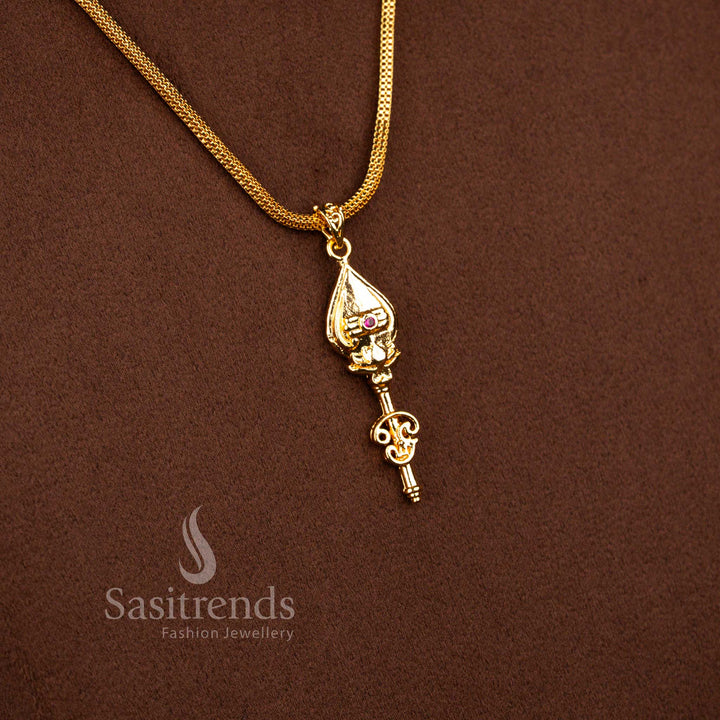 Beautifully Crafted 24K Micro Gold Plated Vel Drop Pendant Necklace with 24 Inches Box Chain | Traditional Gold Finish Jewellery