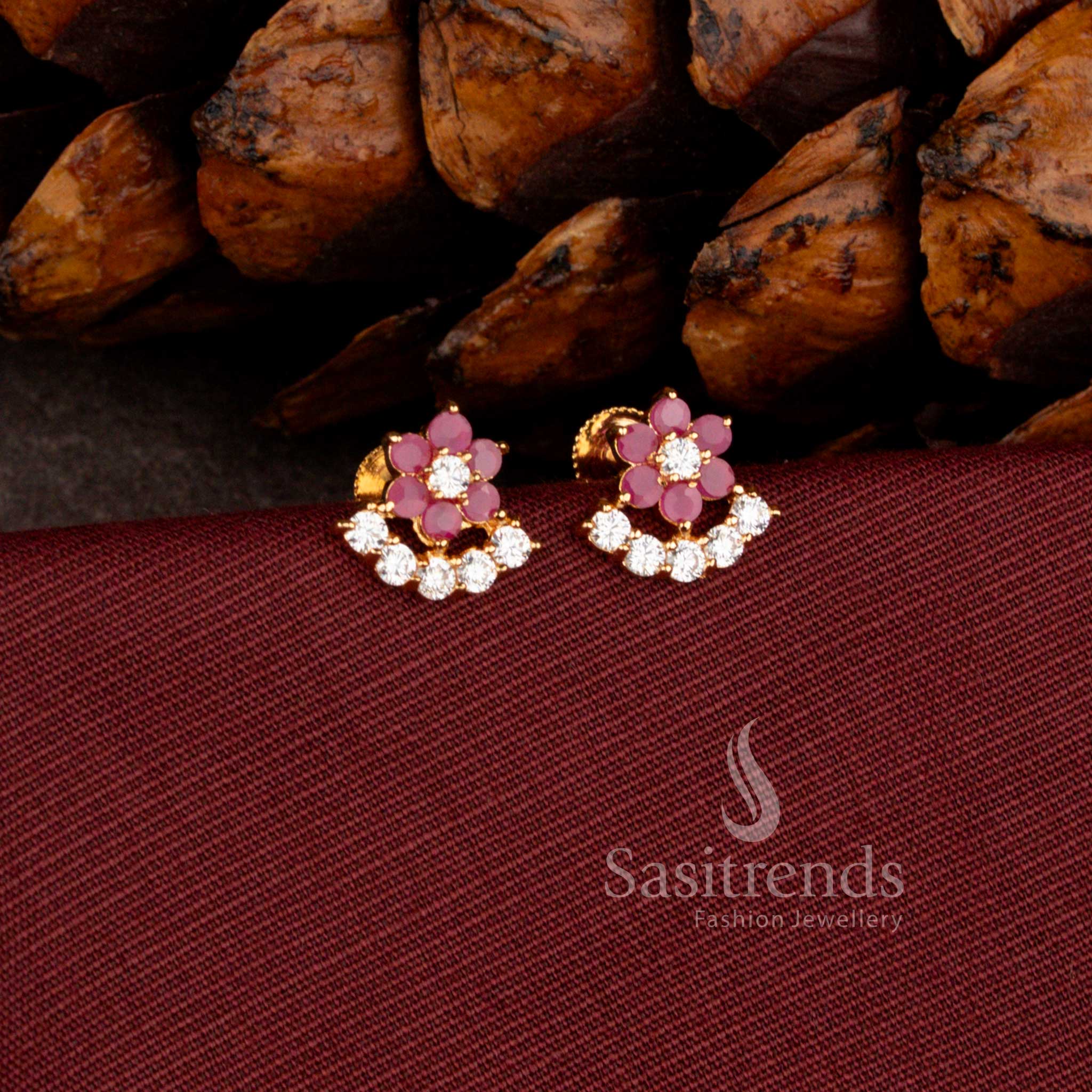 Ethnic style micro gold plated cluster floral half circle stud earrings featuring pavalam colour traditional jewellery charm – Sasitrends
