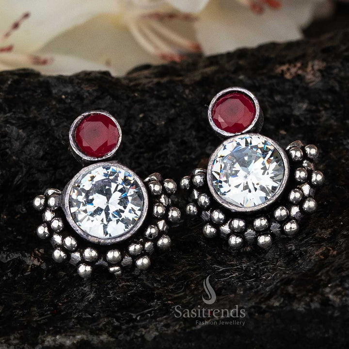 Ruby White Gemstone Oxidised Earrings - Elegant Evening Wear by Sasitrends