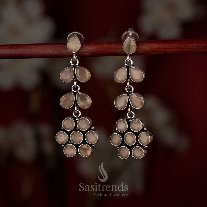 Earthy brown oxidised floral stone earrings ideal for warm casual styling – Sasitrends