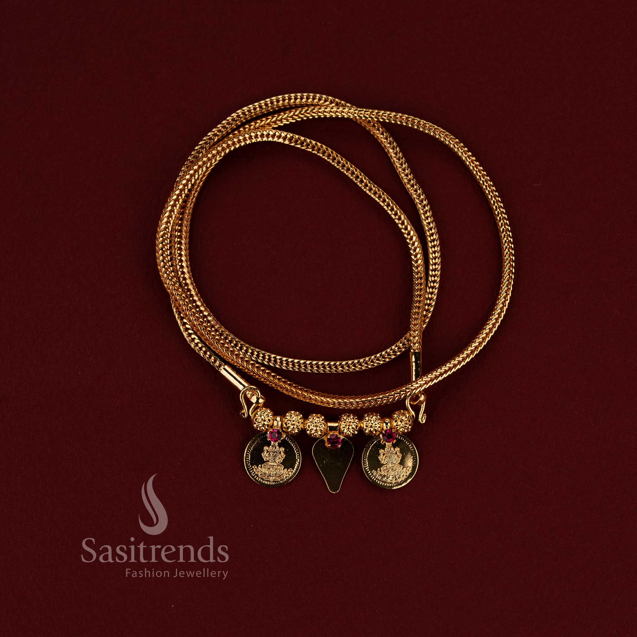 Traditional micro gold plated Lakshmi coin mangalsutra necklace chain, perfect jewellery for temple and wedding customs - Sasitrends