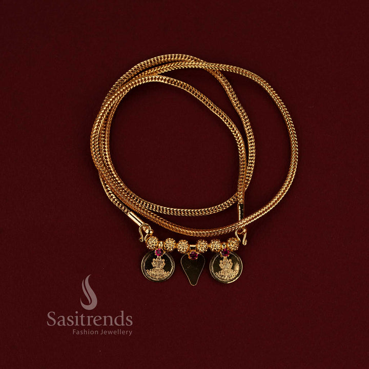 Traditional micro gold plated Lakshmi coin mangalsutra necklace chain, perfect jewellery for temple and wedding customs - Sasitrends