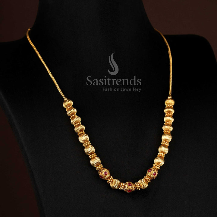 Elegant Temple Matte Gold Plated Temple Pattern Ball Chain Necklace Capturing Traditional Magnificence for Classic Jewellery Styling – Sasitrends