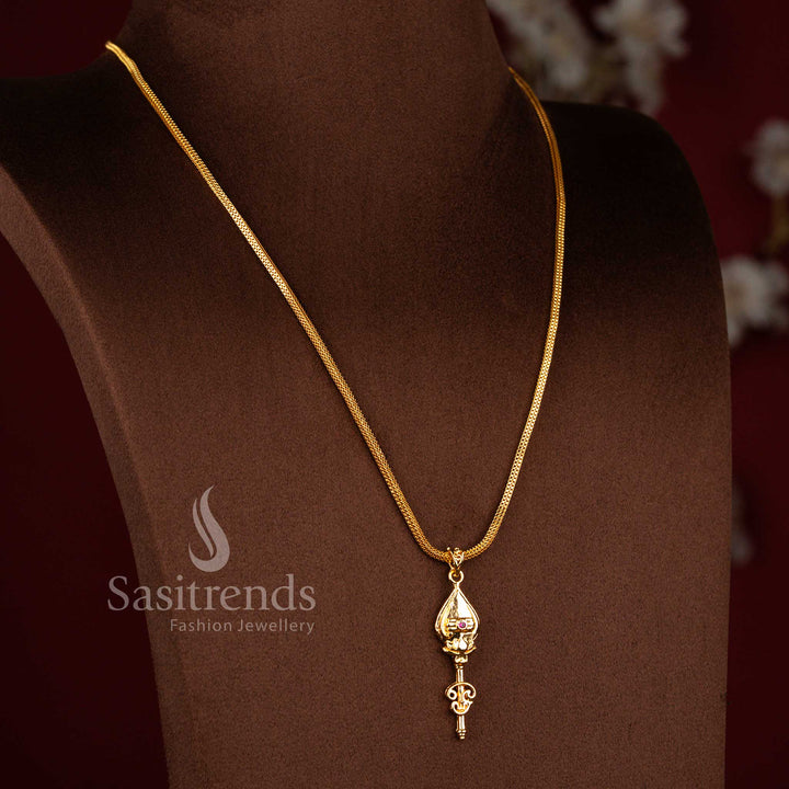 Beautifully Crafted 24K Micro Gold Plated Vel Drop Pendant Necklace with 24 Inches Box Chain | Traditional Gold Finish Jewellery