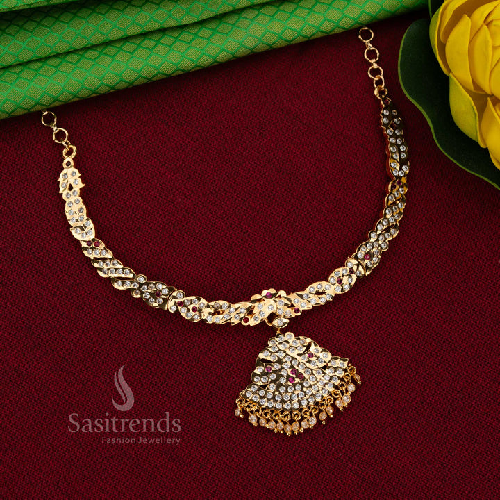 Golden harmony impon micro gold plated attigai pathakam necklace white ruby with refined brilliance for poojas and grand celebrations – Sasitrends