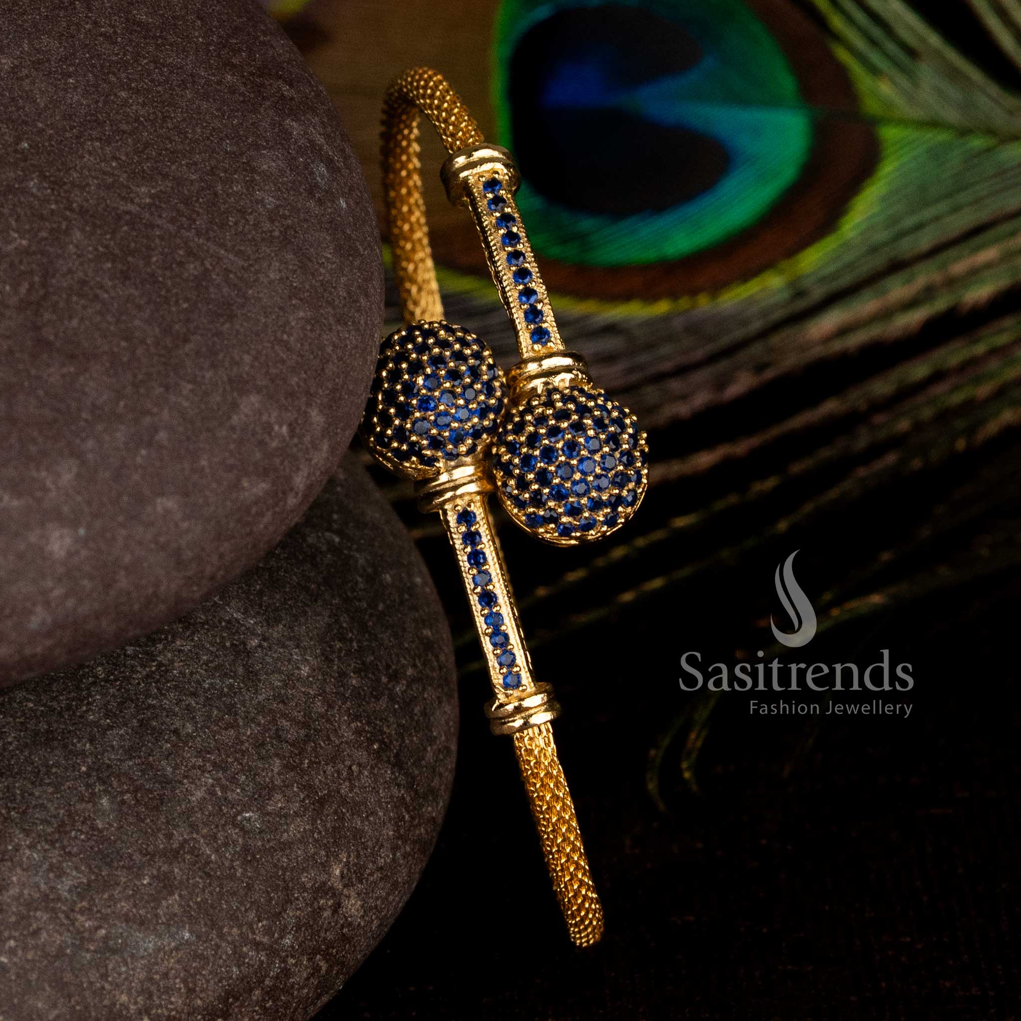 Azure blue stone bracelet with micro gold plating, perfect for traditional festive and wedding celebrations – Sasitrends