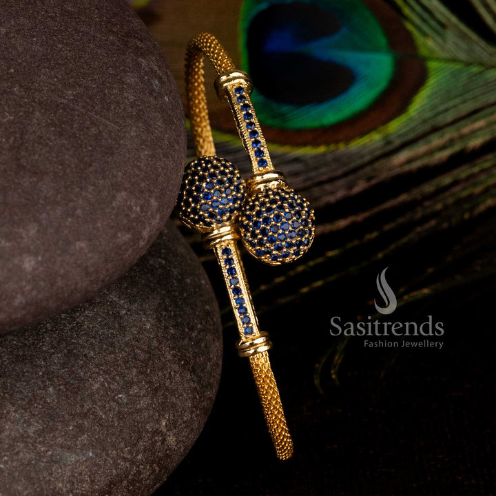 Azure blue stone bracelet with micro gold plating, perfect for traditional festive and wedding celebrations – Sasitrends
