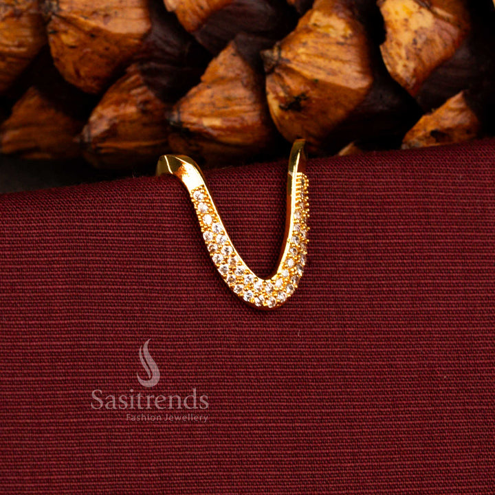 Guaranteed 24K Micro Gold Plated AD Bold U-Shaped Curved Arc Structure Statement Ring with Precision Stone Setting