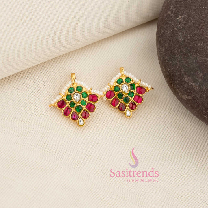 24K Jadau Kundan floral petal earcuff bugadi earrings with pearl fringe – Sasitrends