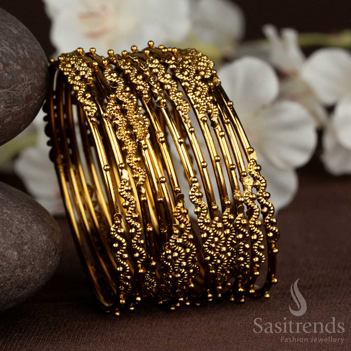 Ornate Antique Gold Plated Oxidised Bangles Set for Women with Classic Handcrafted Elegance - Sasitrends