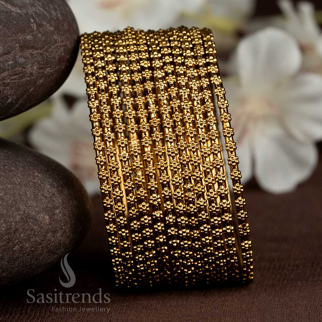 Traditional Antique Gold Plated Oxidised Bangles Set with Vintage Textured Finish – Perfect for Saree Styling and Cultural Festive Wear – Sasitrends