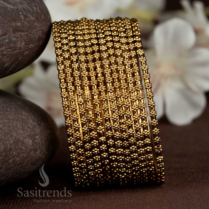 Elegant Antique Gold Plated Textured Oxidised Bangles Set - Sasitrends