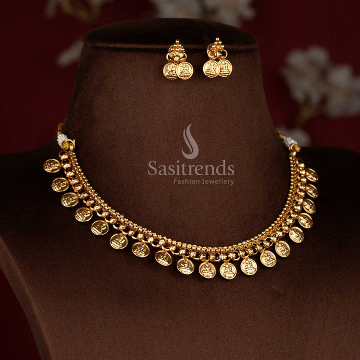 Sasitrends divine classic matte gold plated Lakshmi coin layered structured temple necklace jewellery set