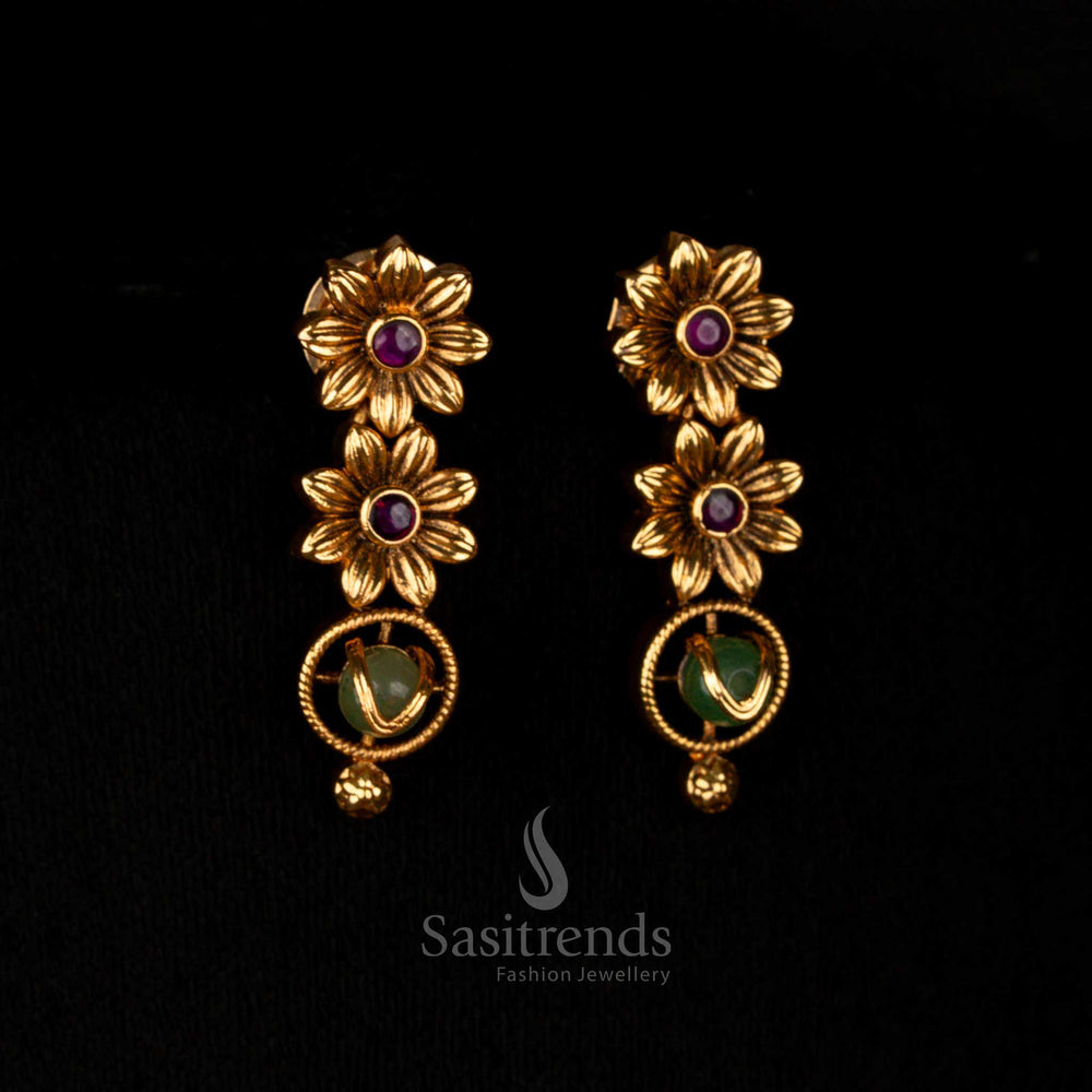 Enchanting Premium Temple Matte Gold Green White Pearl Earrings Jewellery Set Designed For Classic Engagement Occasion – Sasitrends.