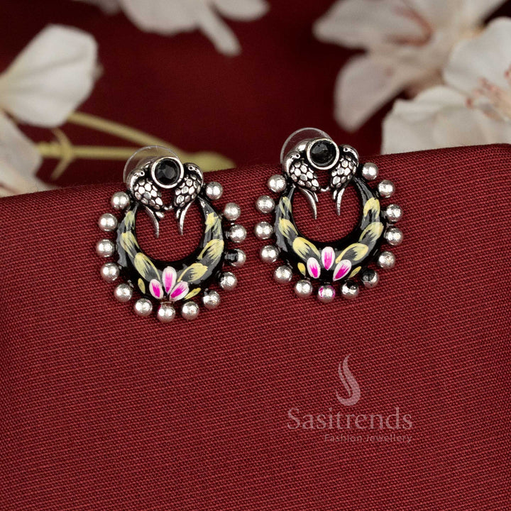 Noir hand-painted oxidised black floral cluster earrings featuring dramatic bloom art and bold contrasting strokes – Sasitrends