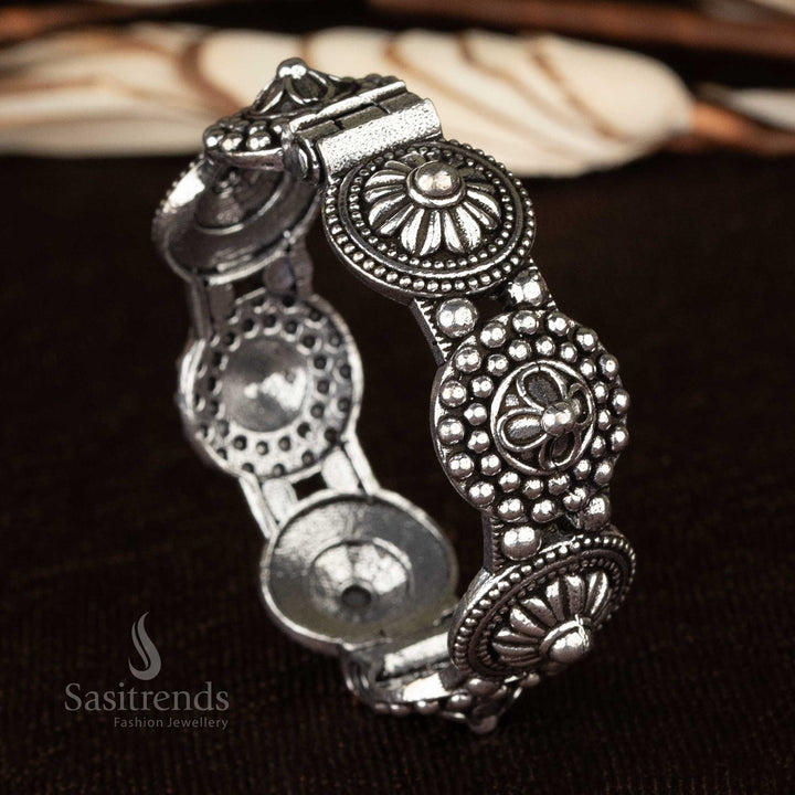 Vintage-inspired oxidized kada bangles with intricate elephant motifs for a classic ethnic look - Sasitrends