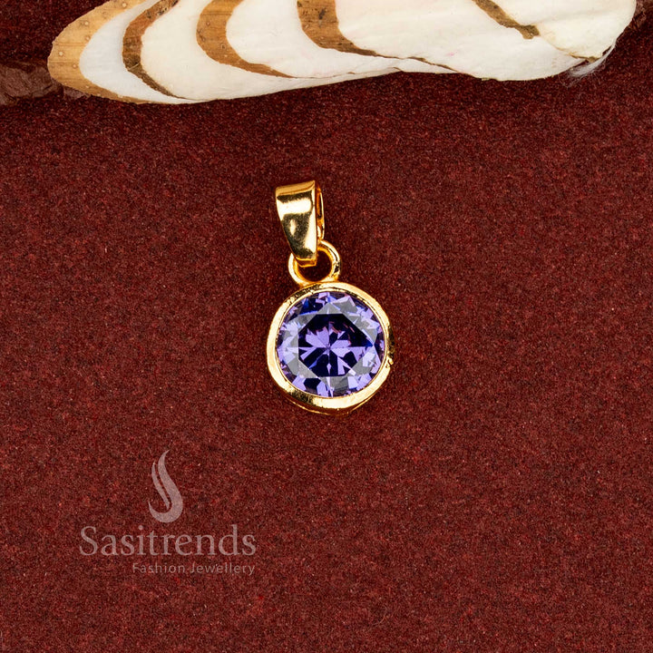 Dazzling AD stone micro gold plated solitaire pendant in purple shade with natural gold finish look – Sasitrends