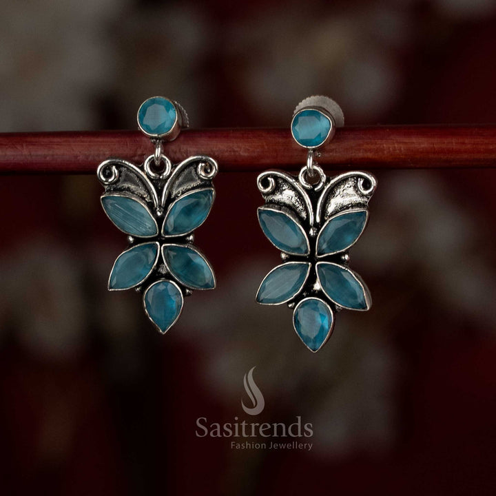 Azure sky oxidised butterfly motif earrings with sleek movement for charming outings – Sasitrends.