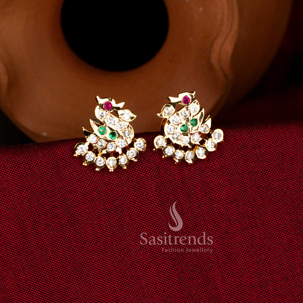 Beautiful Impon Addigai Guaranteed Micro Gold Plated Swan in Crescent AD Stone Earrings – Traditional & Festive Jewellery - Sasitrends