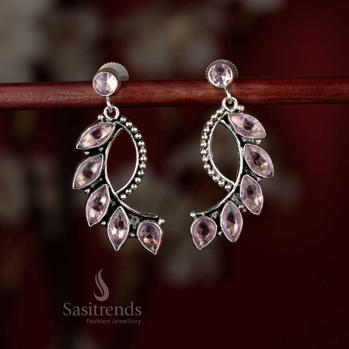 Pastel lavender-pink oxidised S-curve crawler earrings for calm dinner wear – Sasitrends