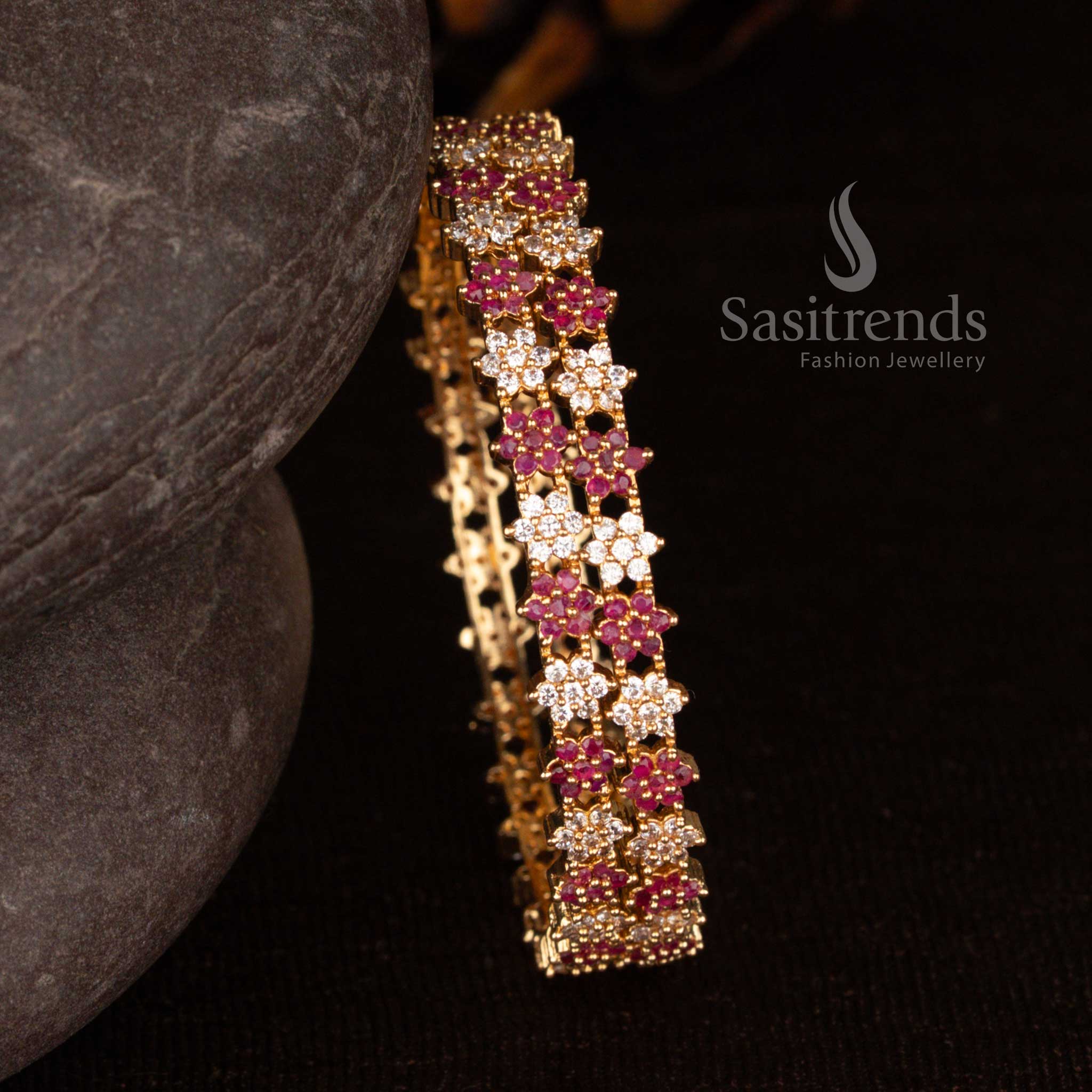 Alluring Bangles with American Diamond Stones and Micro Gold Finish, Perfect for Festive Celebrations and Traditional Jewellery Ensembles – Sasitrends