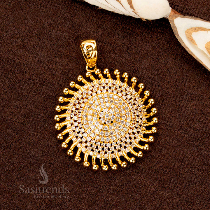 Radiant one-gram gold plated Chakara pendant, crafted with glowing white stones, an ideal festive jewellery statement piece - Sasitrends