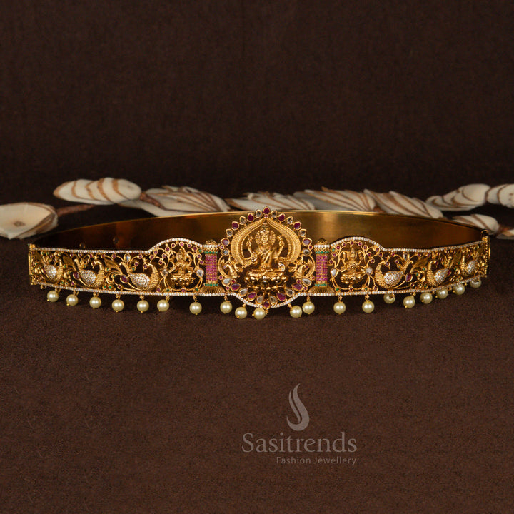 Matte Gold Plated Bridal Waist Belt with AD Stones & Pearl Droppings – Sasitrends
